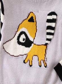 Young Boy Striped & Cartoon Pattern Sweater