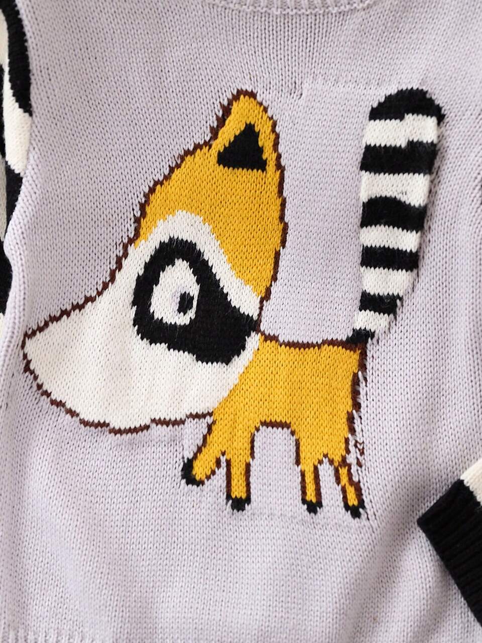 Young Boy Striped & Cartoon Pattern Sweater