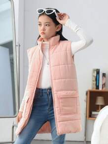 SHEIN Tween Girl 1pc Flap Pocket Vest Padded Coat