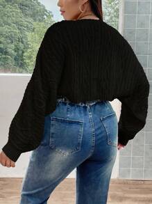 Flirla Plus Batwing Sleeve Open Front Crop Cardigan, For Winter Fall Cloth For Women Autumn - Black - View 2