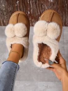 Women's Fashionable Home Slippers With Plush Material - Brown - View 2