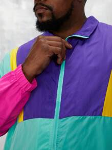 EASEVO 宽松版型男式大码拼色拉链夹克 - 彩色 - 查看 7