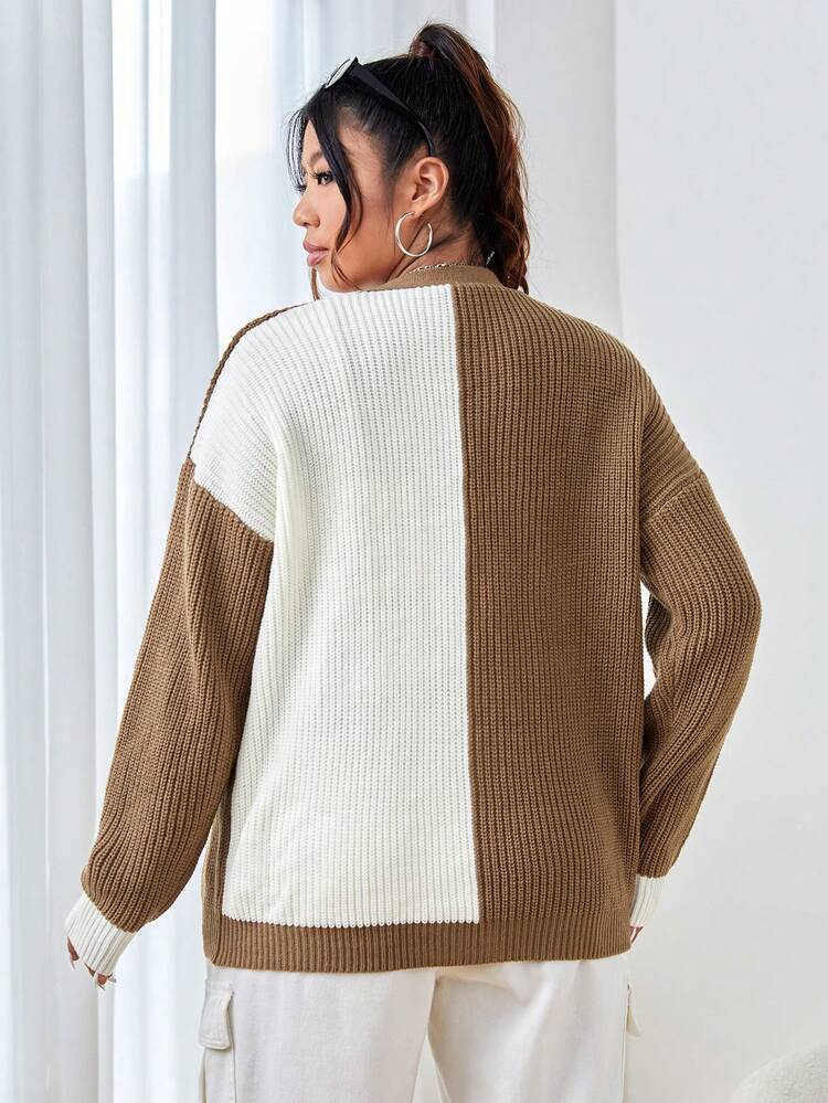 Plus Two Tone Drop Shoulder Cardigan
