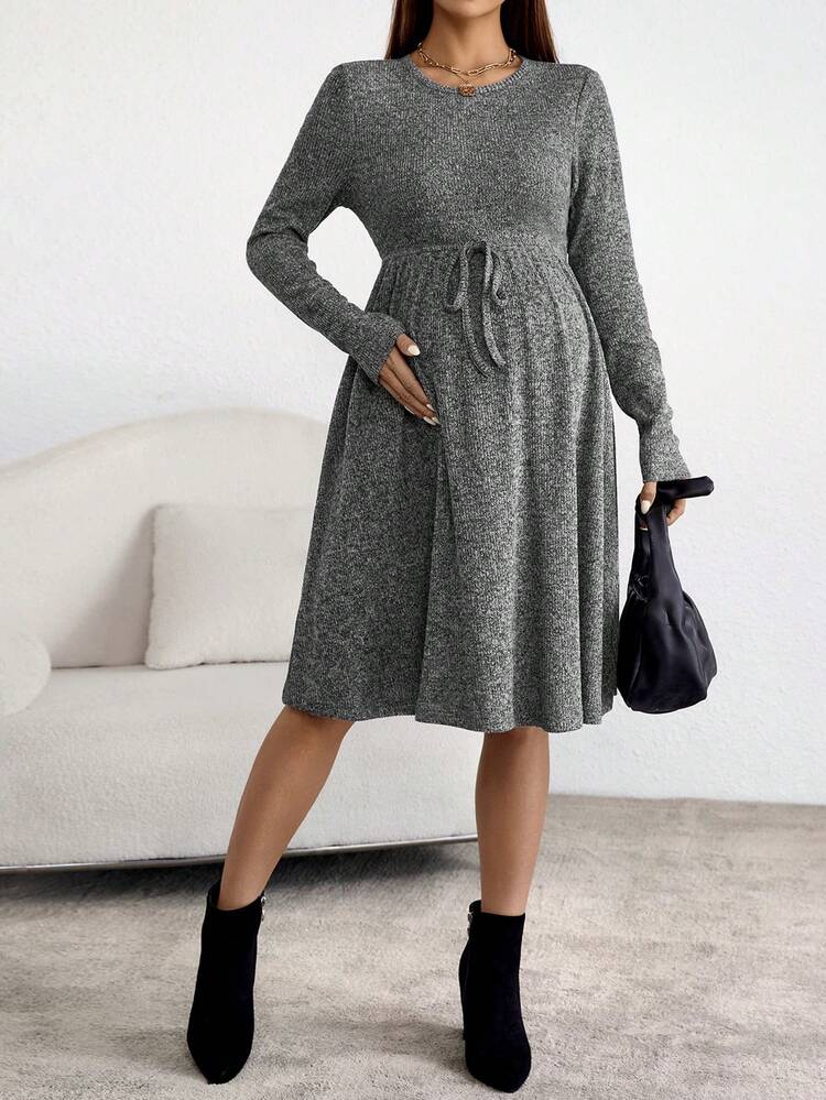 Maternity Marled Knit Belted Dress