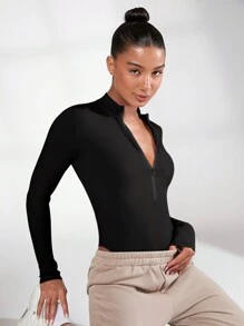 SHEIN BASICS Solid Zip Up Bodysuit