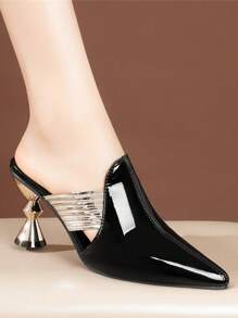 Giày sandal đế bệt mũi rỗng, gót nhọn, quai cài nơ, cao gót thanh lịch cho nữ, thích hợp cho mùa hè, kiểu dáng sang trọng, hở gót, dự tiệc. - màu đen - Xem 3