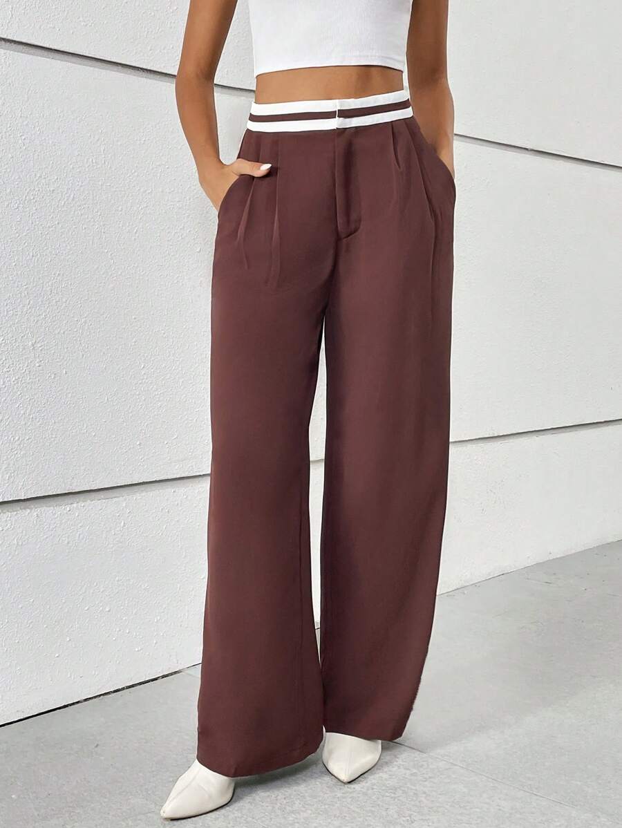 SHEIN Essnce Pantalones de pierna ancha de rayas cintura - Multicolor - Ver 1