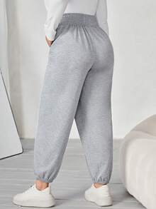 SHEIN LUNE 大碼淨色斜袋運動褲 - 灰色 - 查看 2