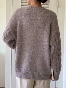 DAZY 纯色落肩麻花针织毛衣 秋冬 - 摩卡棕 - 查看 2