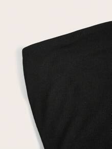 SHEIN EZwear 性感挖空 透膚純色女士T恤 - 黑色 - 查看 3