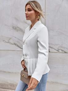 SHEIN Privé 雙排扣褶襉下擺西裝外套 - 白色 - 查看 2