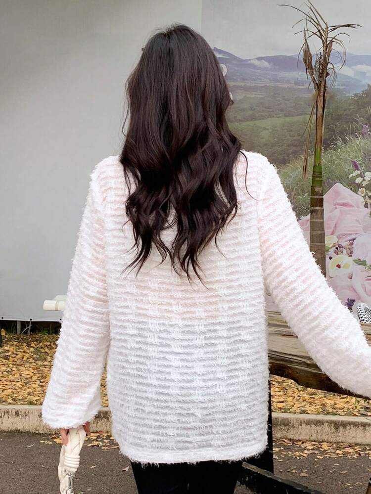 Solid Drop Shoulder Sheer Blouse,Fall Women Clothes Long Sleeve Top
