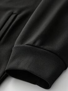 ROMWE MEN Grunge Punk Men Eagle & Slogan Graphic Zip Up Thermal Lined Hoodie - Black - View 4