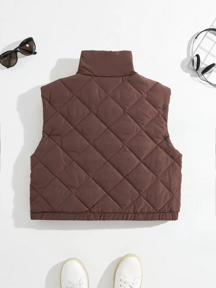 1pc Zip Up Quilted Vest Padded Coat Clothes Winter