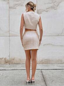 SHEIN Privé Button Front Plaid Overcoat - Apricot - View 3