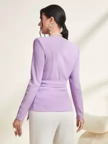 Modelyn 素色圍裹腰帶襯衫 - 淡紫色 - 查看 2