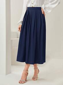 Modelyn 素色百褶半身裙 - 藏蓝色 - 查看 5
