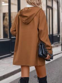 SHEIN LUNE 拉鍊落肩連帽外套 - 棕色 - 查看 2