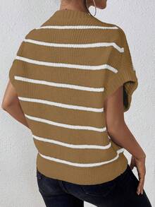 SHEIN Essnce Mẫu sọc tay cánh Knit ngọn - màu nâu - Xem 2