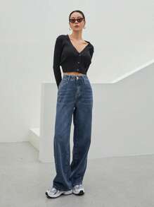 DAZY High Waist Wide Leg Jeans - Medium Wash - View 7