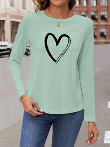 SHEIN LUNE 愛心圖案T恤 - 綠色 - 查看 3