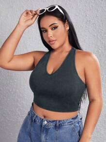SHEIN EZwear Talla grande Top halter crop unicolor