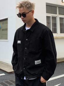 DAZY 男士字母贴布细节双口袋夹克商务装 - 黑色 - 查看 7