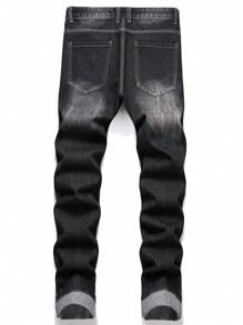 Tween Boy Ripped Frayed Cat Scratch Jeans - Black - View 2