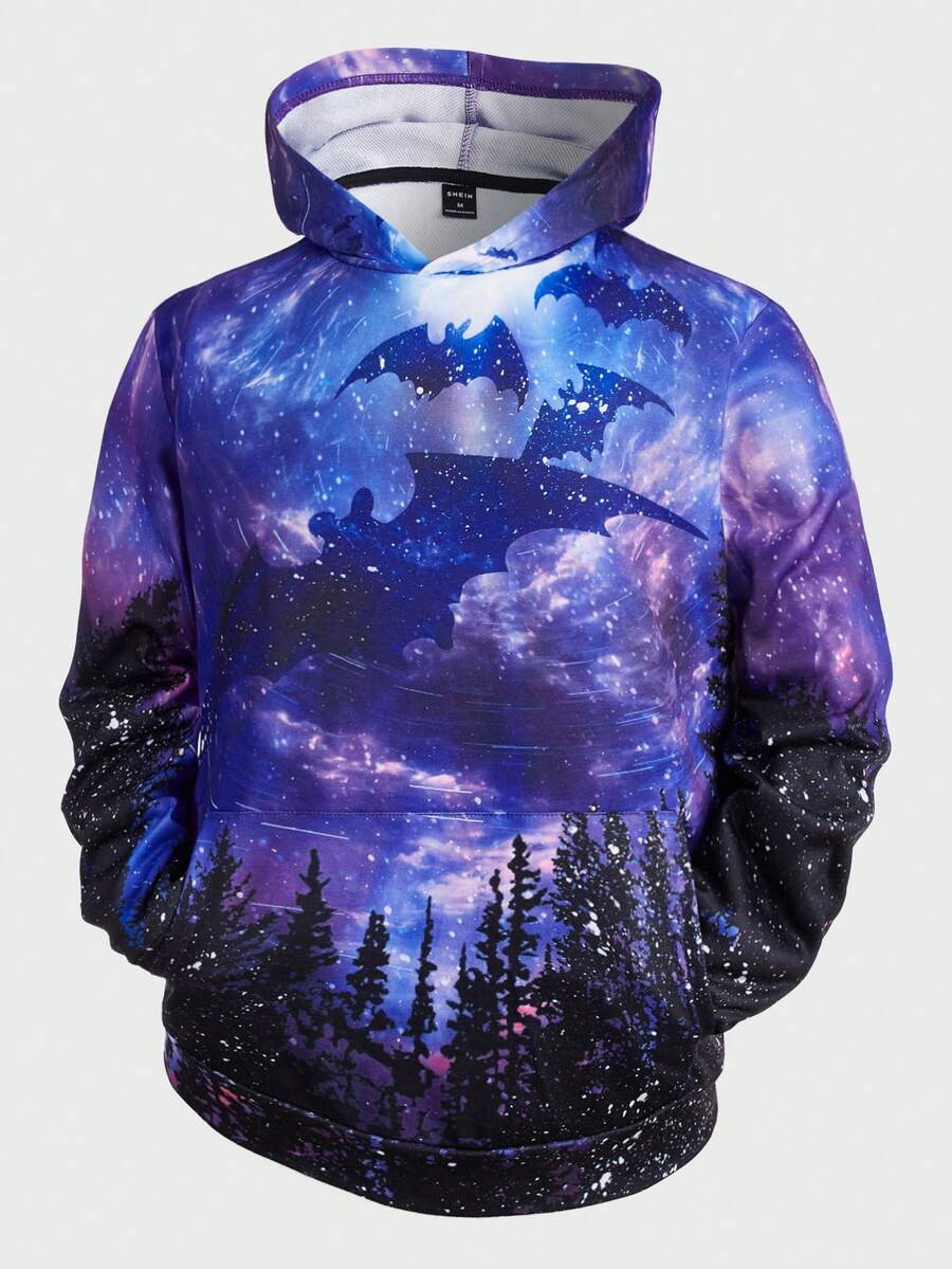 GENTILAND Men Galaxy Print Hooded Sweatshirt - Multicolor - View 1