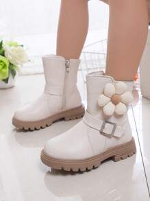 Botas De Moda Y Lindas Decoradas Con Flores Beige Para Niñas - Beis - Ver 8