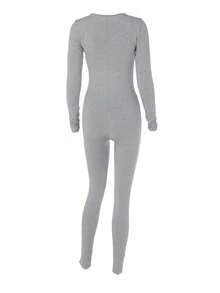 Tie Front Unitard Jumpsuit - Grey - View 2