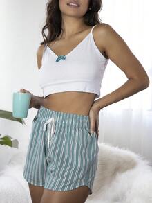 SHE(IN) BRASIL Cắt chóp Cami & Sọc Quần short - màu xanh lá - Xem 4