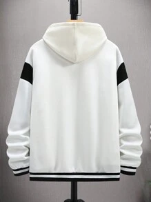 Manfinity EMRG Loose Fit Men's Slogan Graphic Striped Accent Drop Shoulder Varsity Jacket Without Hoodie - White - View 2