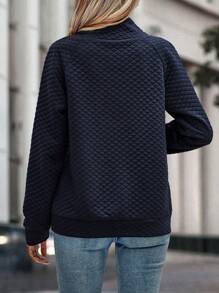 SHEIN LUNE 纯色纽扣细节插肩袖套头卫衣，秋季卫衣 - 藏蓝色 - 查看 2