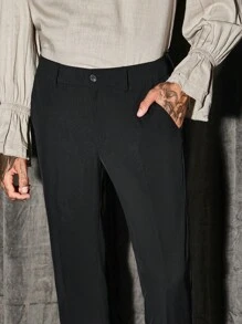 Manfinity NiteLyfe Men Slant Pocket Solid Suit Pants - Black - View 3