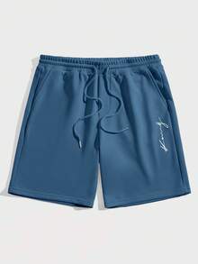 Manfinity RebelGame Men Letter Graphic Drawstring Waist Shorts - Blue - View 5