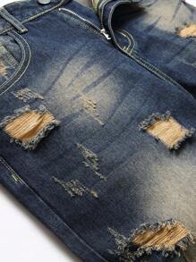 Nam Rách Frayed Rửa thuốc tẩy Quần jean - Rửa tối - Xem 5