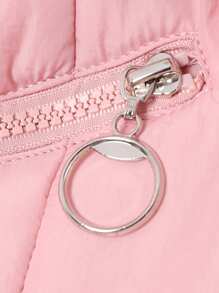 SHEIN Tween Girl 毛绒装饰连帽系带夹棉大衣 - 粉色 - 查看 6