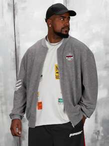 Manfinity VCAY Loose Fit Plus Size Men's Letter Printed Bomber Jacket, For Fall Winter