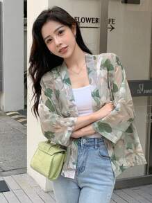 DAZY 印花開門襟襯衫 - 綠色 - 查看 5