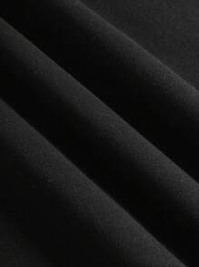 SHEIN EZwear 袋鼠口袋抽绳保暖内衬连帽衫，长袖上衣 - 黑色 - 查看 3