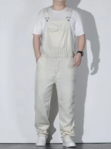 Manfinity Homme Men Plus Flap Pocket Denim Overalls Without Tee - Apricot - View 8