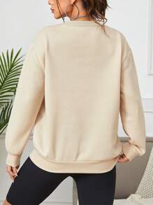 SHEIN EZwear 字母圖案落肩袖運動衫 - 杏色 - 查看 2