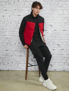 GENTILAND 男士撞色拉鏈開襟羽絨背心大衣 - 紅色 - 查看 3