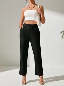 SHEIN PETITE Seam Front Slant Pocket Suit Pants In Fall/Winter - Black - View 3