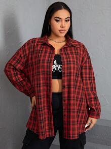 SHEIN EZwear Plus Plaid & Skull Print Drop Shoulder Shirt - Multicolor - View 5