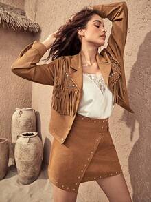 Bohemela 流蘇邊短夾克 - 棕色 - 查看 4