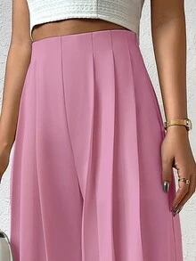 High Waist Plicated Detail Wide Leg Pants - Pink - View 4