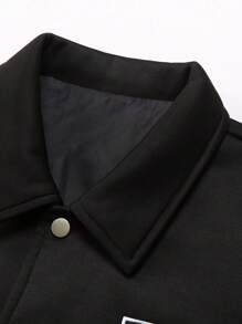 Manfinity LEGND Loose Fit Men's Letter Graphic Striped Trim Colorblock Jacket Without Inner Sweatshirt - Black - View 3