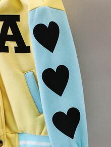 SHEIN Cô Gái Trẻ Đồ họa Trái tim & Chữ cái Khối màu Áo khoác Đại học - Nhiều màu - Xem 5